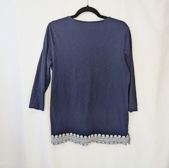 Chico's Long Navy Tunic with White Embroidery Cotton, Women's Size 1 (Medium) - Picture 2 of 12